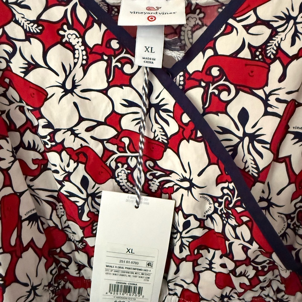 Vineyard Vines Red White Floral Mini Dress with Navy Trim - Picture 4 of 5